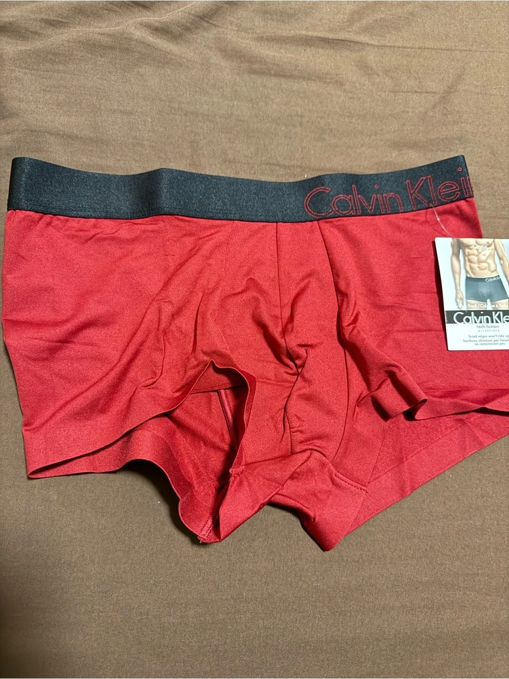 Calvin Klein Red Trunk Briefs with Black Logo Waistband